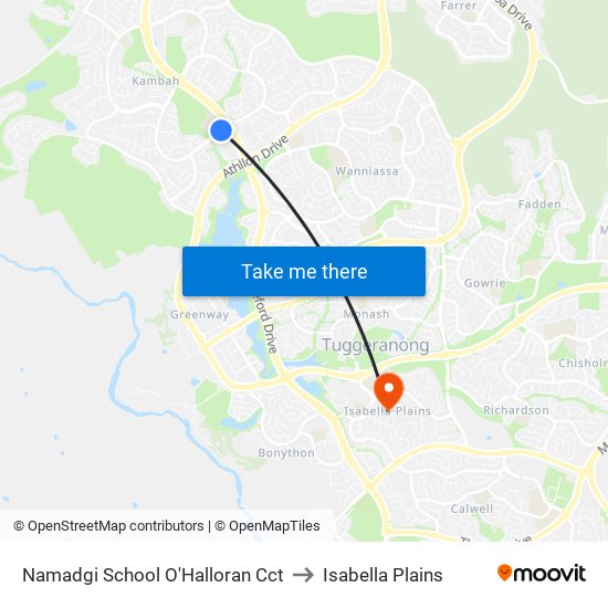 Namadgi School O'Halloran Cct to Isabella Plains map