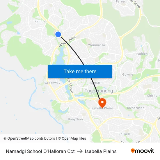 Namadgi School O'Halloran Cct to Isabella Plains map