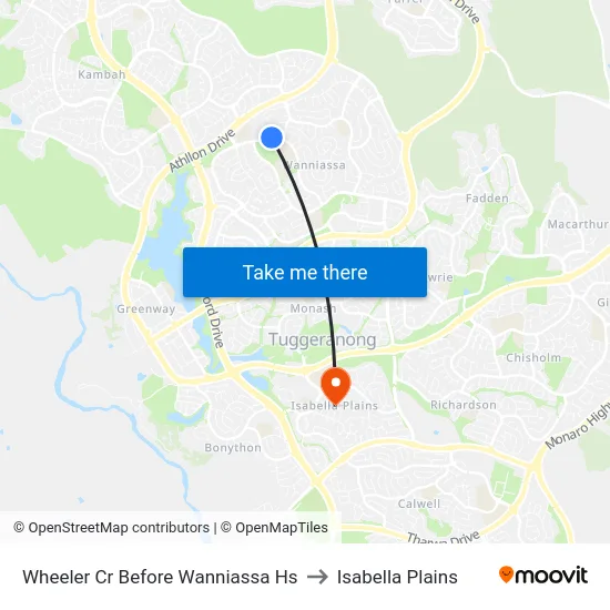 Wheeler Cr Before Wanniassa Hs to Isabella Plains map