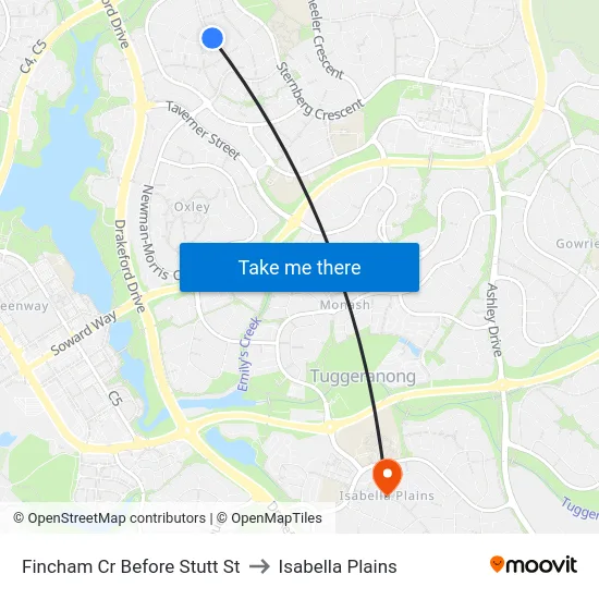 Fincham Cr Before Stutt St to Isabella Plains map