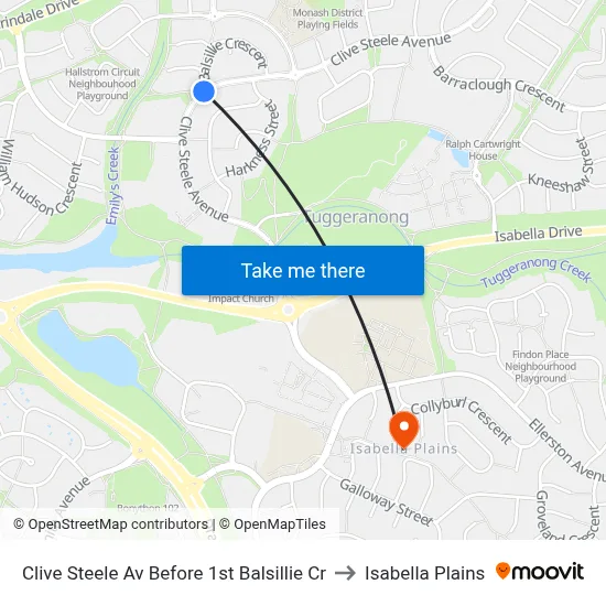 Clive Steele Av Before 1st Balsillie Cr to Isabella Plains map