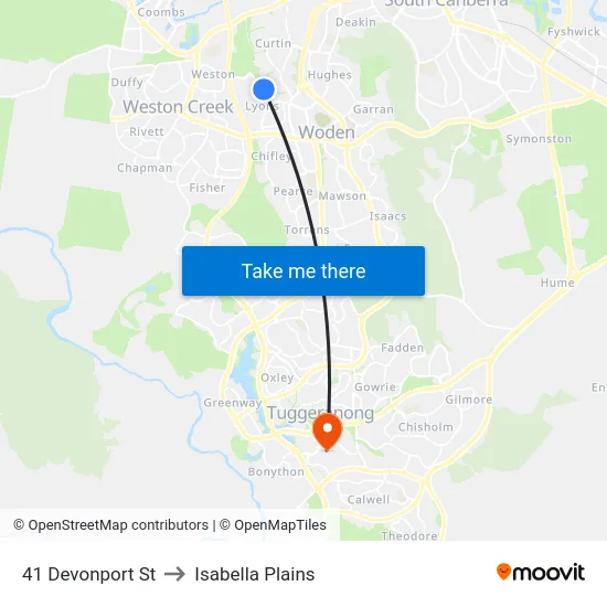 41 Devonport St to Isabella Plains map