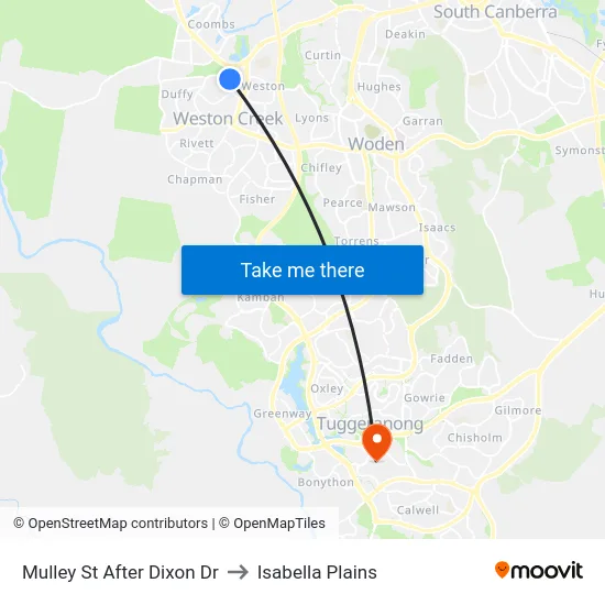 Mulley St After Dixon Dr to Isabella Plains map