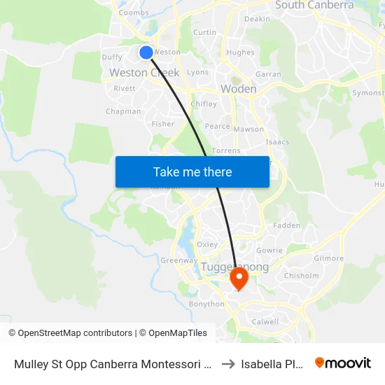 Mulley St Opp Canberra Montessori School to Isabella Plains map