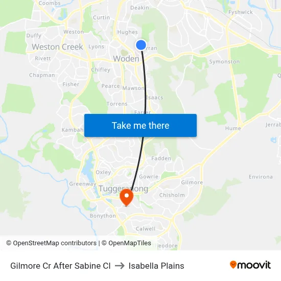 Gilmore Cr After Sabine Cl to Isabella Plains map