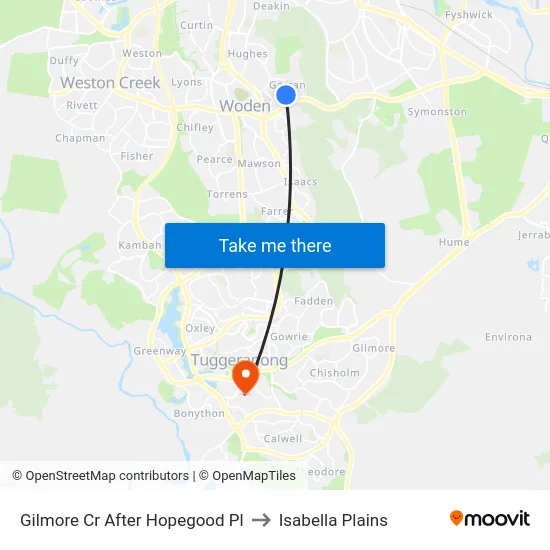 Gilmore Cr After Hopegood Pl to Isabella Plains map