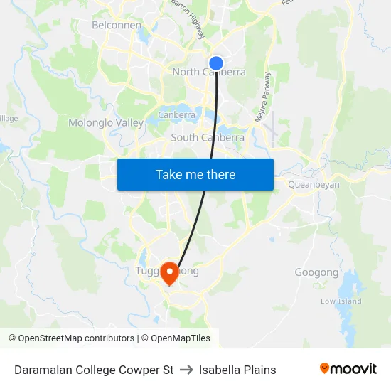 Daramalan College Cowper St to Isabella Plains map