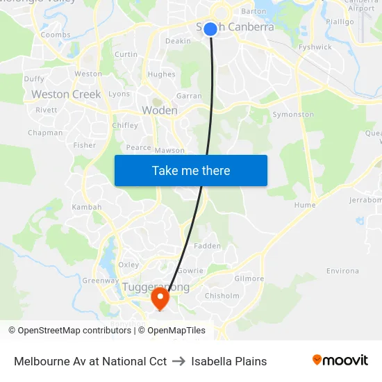 Melbourne Av at National Cct to Isabella Plains map