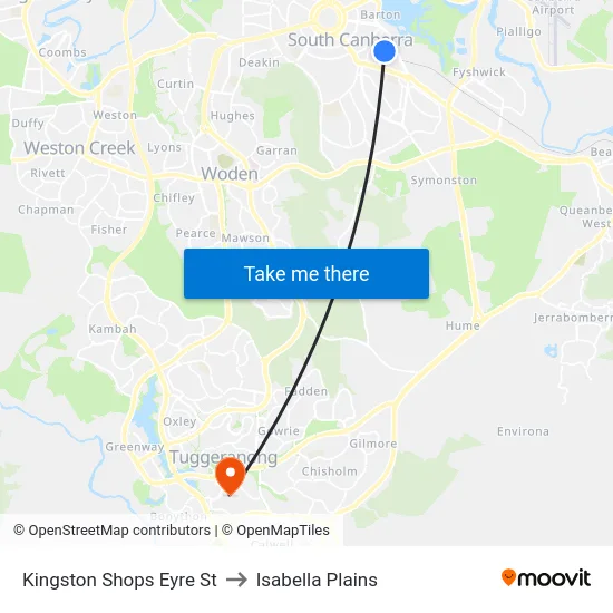 Kingston Shops Eyre St to Isabella Plains map
