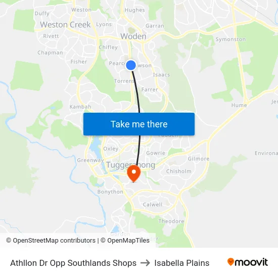 Athllon Dr Opp Southlands Shops to Isabella Plains map