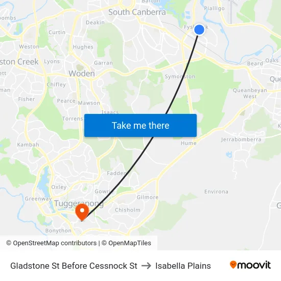 Gladstone St Before Cessnock St to Isabella Plains map