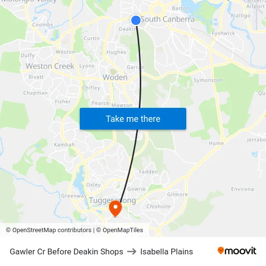 Gawler Cr Before Deakin Shops to Isabella Plains map