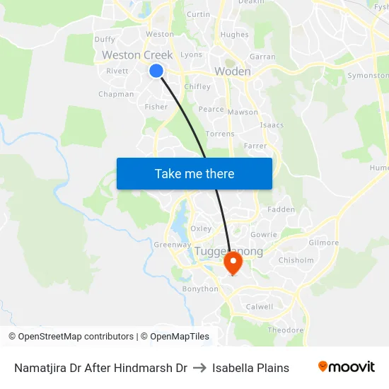 Namatjira Dr After Hindmarsh Dr to Isabella Plains map
