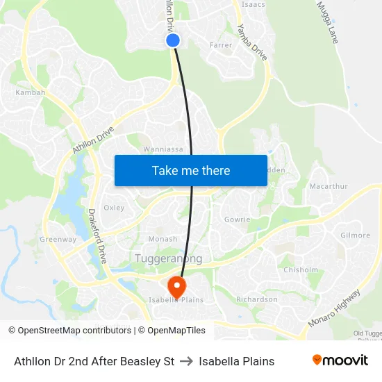 Athllon Dr 2nd After Beasley St to Isabella Plains map