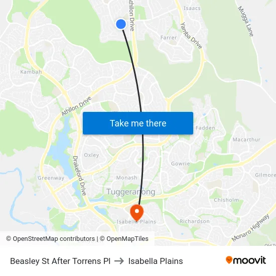Beasley St After Torrens Pl to Isabella Plains map