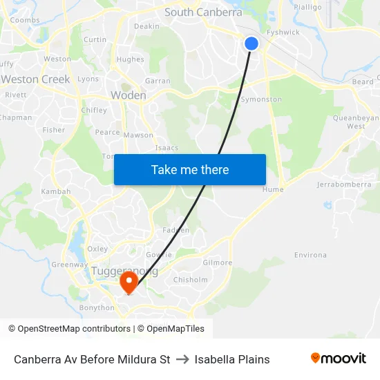 Canberra Av Before Mildura St to Isabella Plains map