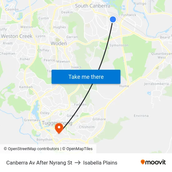 Canberra Av After Nyrang St to Isabella Plains map