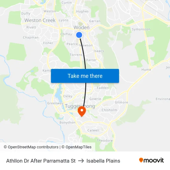 Athllon Dr After Parramatta St to Isabella Plains map