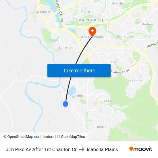 Jim Pike Av After 1st Charlton Cr to Isabella Plains map