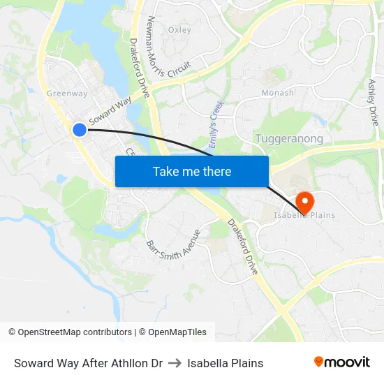 Soward Way After Athllon Dr to Isabella Plains map