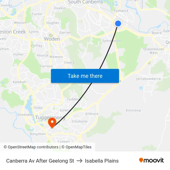 Canberra Av After Geelong St to Isabella Plains map
