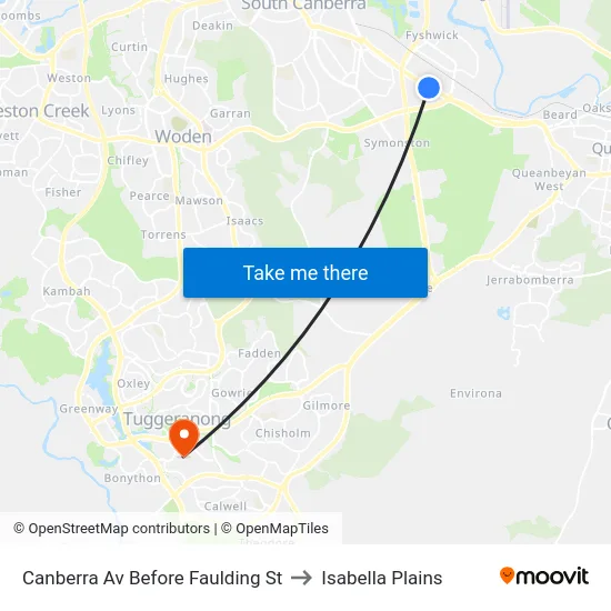 Canberra Av Before Faulding St to Isabella Plains map