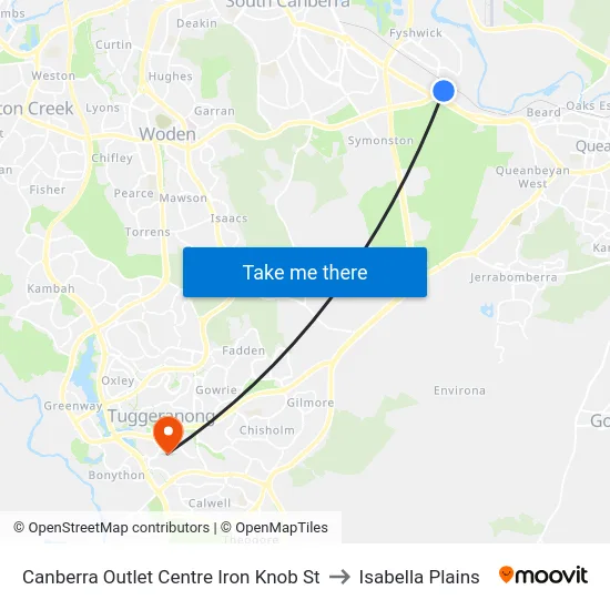 Canberra Outlet Centre Iron Knob St to Isabella Plains map