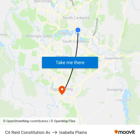 Cit Reid Constitution Av to Isabella Plains map