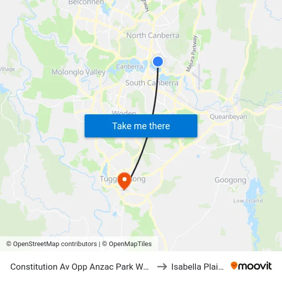 Constitution Av Opp Anzac Park West to Isabella Plains map
