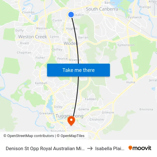 Denison St Opp Royal Australian Mint to Isabella Plains map