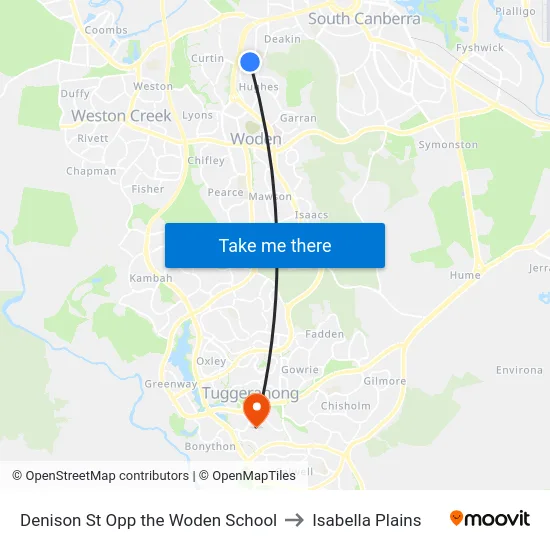 Denison St Opp the Woden School to Isabella Plains map