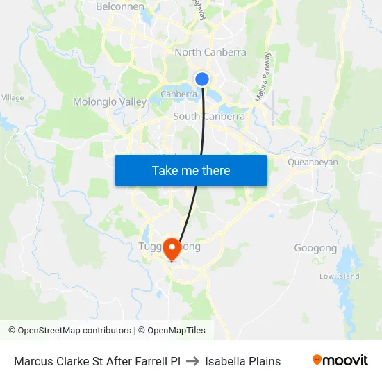 Marcus Clarke St After Farrell Pl to Isabella Plains map