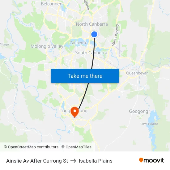 Ainslie Av After Currong St to Isabella Plains map