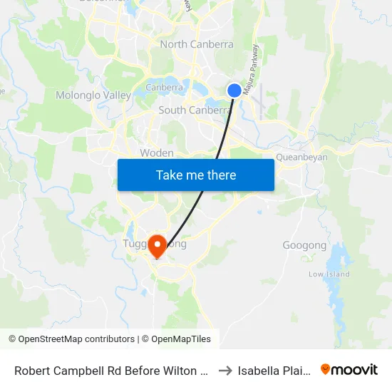 Robert Campbell Rd Before Wilton Rd to Isabella Plains map