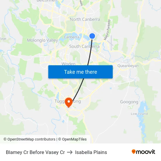 Blamey Cr Before Vasey Cr to Isabella Plains map