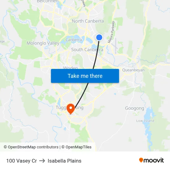 100 Vasey Cr to Isabella Plains map