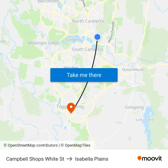 Campbell Shops White St to Isabella Plains map