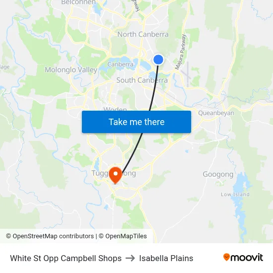 White St Opp Campbell Shops to Isabella Plains map