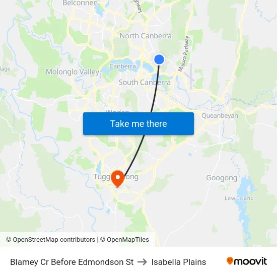 Blamey Cr Before Edmondson St to Isabella Plains map