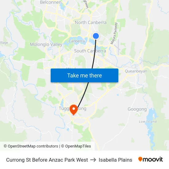Currong St Before Anzac Park West to Isabella Plains map