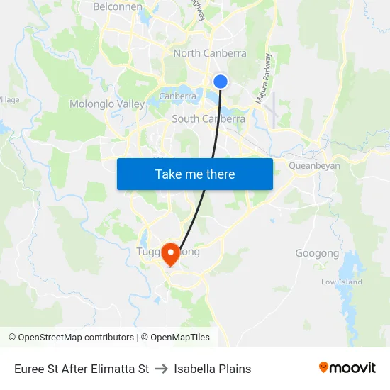 Euree St After Elimatta St to Isabella Plains map