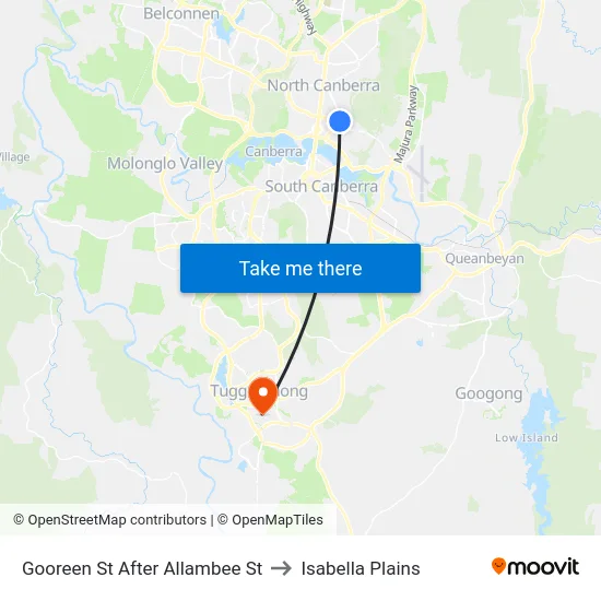 Gooreen St After Allambee St to Isabella Plains map