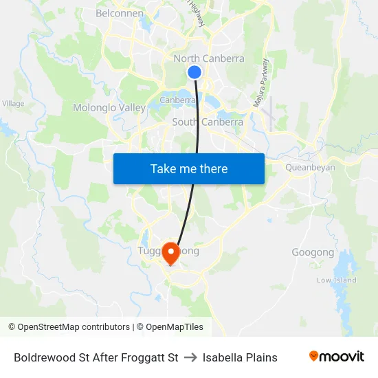 Boldrewood St After Froggatt St to Isabella Plains map