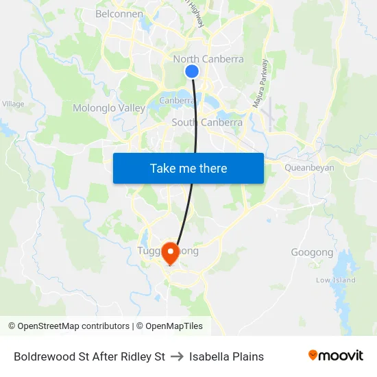 Boldrewood St After Ridley St to Isabella Plains map