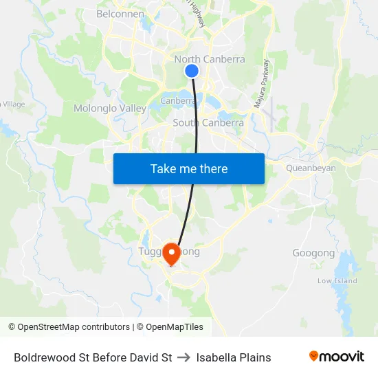 Boldrewood St Before David St to Isabella Plains map