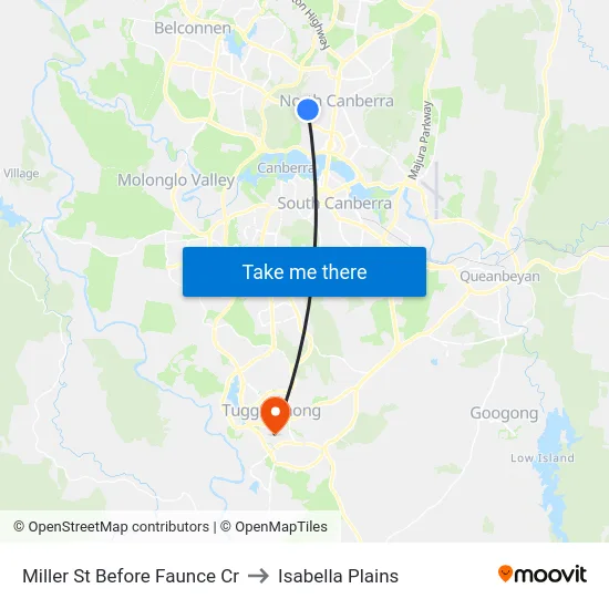 Miller St Before Faunce Cr to Isabella Plains map