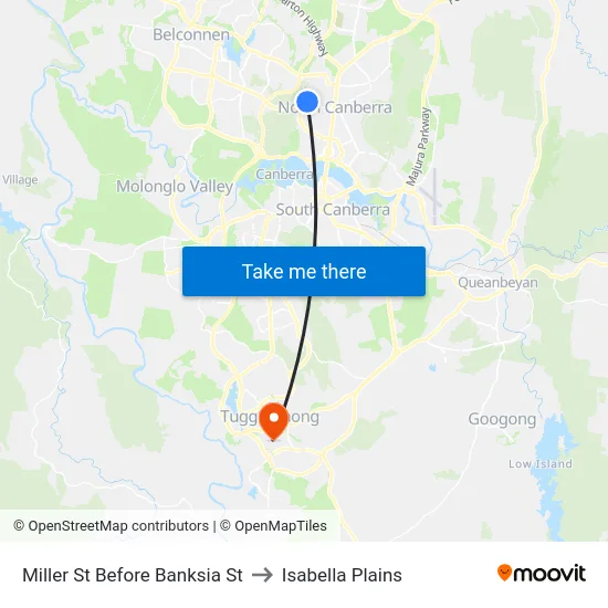 Miller St Before Banksia St to Isabella Plains map