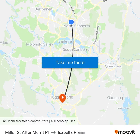 Miller St After Merrit Pl to Isabella Plains map