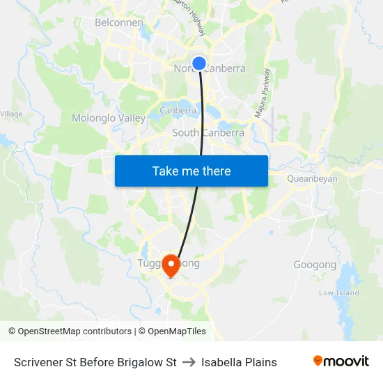 Scrivener St Before Brigalow St to Isabella Plains map