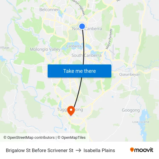 Brigalow St Before Scrivener St to Isabella Plains map